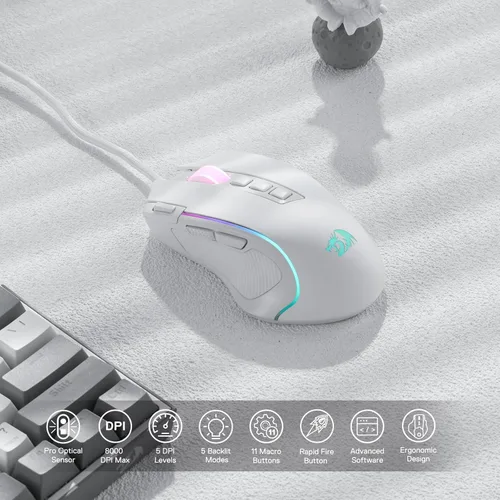 Vista 2 de Redragon M612 Predator RGB - Mouse para juegos con cable óptico de 8000 DPI con 11 botones programables y 5 modos de retroiluminación, software