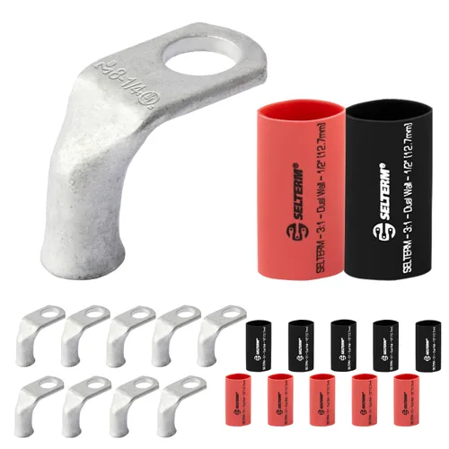 Vista 440 de SELTERM 5 piezas terminales de cable de cobre estañado 1/0 AWG perno de 1/2", extremos de cable de batería, terminales de anillo, conectores