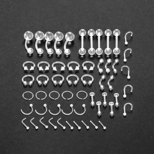 Vista 8 de Oveta Retenedores de piercing transparentes bioflex flexibles de 14 G, 16 G, 20 G, piercing para ombligo de nariz, labio, labio, labio, lengua