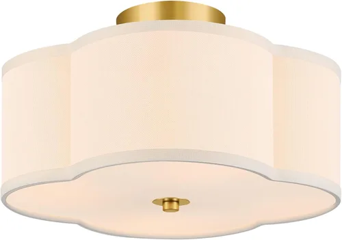 Vista 12 de VONLUCE Lámpara de techo semiempotrada de 12.6 pulgadas, moderna lámpara de techo de 3 luces con pantalla en forma de pétalos blancos, 3 enchufes