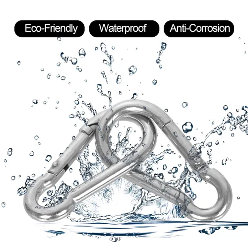 Vista 4 de MIVIDE 50 mosquetones de resorte de acero inoxidable, redondos, plateados, de 2 pulgadas, bloqueo automático, camping, senderismo, pesca, canotaje