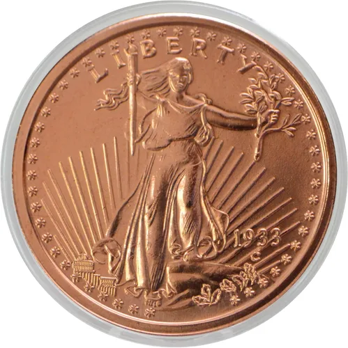 Vista 11 de Réplica de Águila de Oro India de 1907, $10, 1 onza de cobre puro .999, redonda, coleccionable, moneda de 39 mm en cápsula - COA de Heavenly Metals