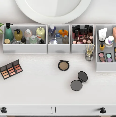 Vista 7 de Simple Houseware Organizador de cajones de ropa interior para calcetines, brasier, ropa interior, bragas, mameluco, plegable, juego de 4, gris