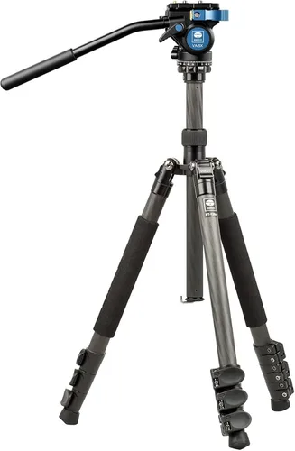 SIRUI Trípode de viaje de fibra de carbono de 4 secciones ET-1204 con cabezal de video fluido VA-5X, altura máxima de 55.1 pulgadas, carga máxima de