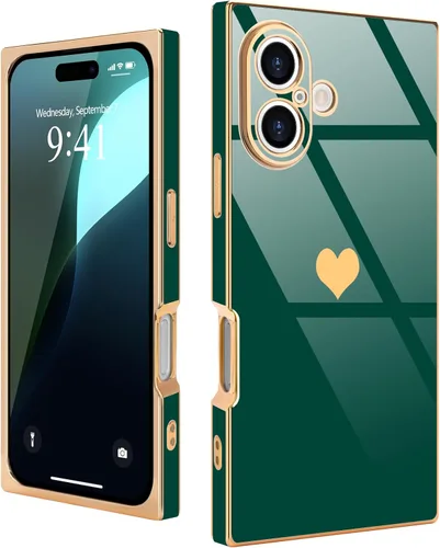 Vista 40 de Funda compatible con iPhone 11, rectangular, bonita carcasa dorada chapada en oro, de lujo, con corazón de amor, para mujeres y niñas, a prueba