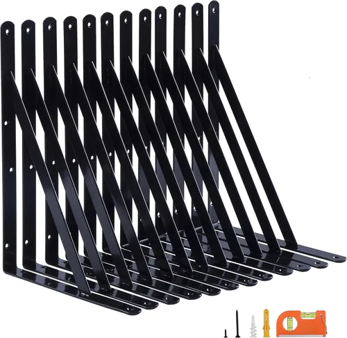 Vista 9 de NEODROP Paquete de 4 soportes de estante resistentes de 8 pulgadas, soportes de pared grandes para estantes flotantes, soporte triangular en L de 90