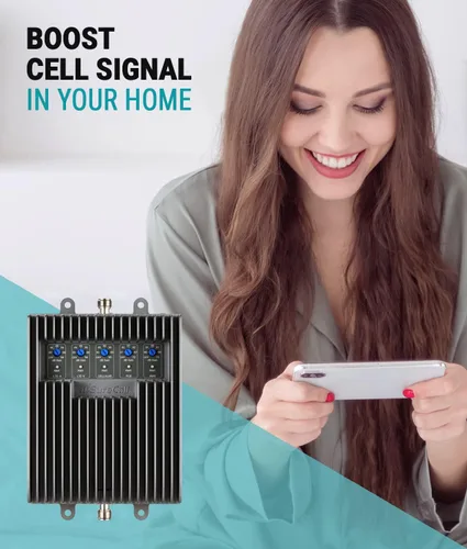 Vista 2 de Surecall Fusion5s 2G, 3G y 4G LTE Home Booster de señal celular con Yagi y 2 domos SC-PolysH/O-72-YD2-KIT