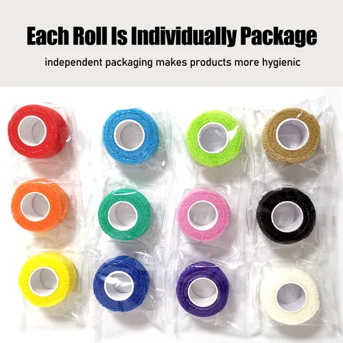 Vista 6 de Paquete de 12 vendajes autoadhesivos de 1 pulgada x 5 yardas, vendaje elástico cohesivo, cinta atlética/veterinaria no tejida para lesiones