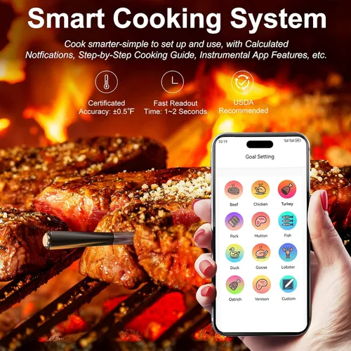 Vista 4 de Termómetro inalámbrico digital para carne con alcance remoto de 800 pies, termómetro inalámbrico Bluetooth 5.3 para cocinar con temperatura ambiente