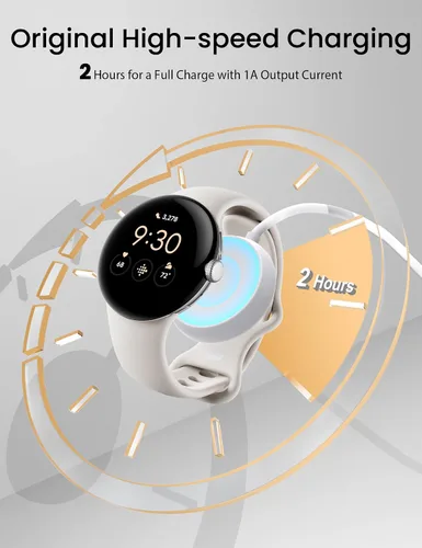 Vista 4 de Cargador compatible con Google Pixel Watch 1, cable de carga USB C de 3.3 pies de repuesto para Google Pixel Watch, color blanco