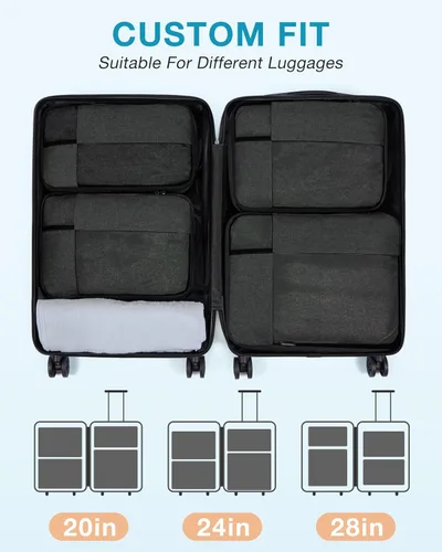 Vista 17 de BAGSMART Juego de 6 cubos de embalaje de compresión para maletas, cubos de viaje de compresión y organizador de maletas para empacar con bolsa