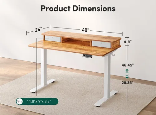 Vista 47 de FEZIBO Escritorio eléctrico de pie ajustable de altura de 40 x 24 pulgadas con doble cajón, escritorio para computadora, mesa de pie para oficina