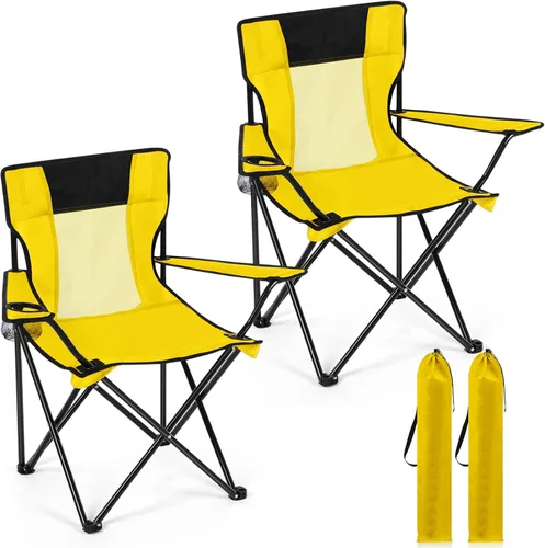 Vista 7 de Shellwei 2 sillas de camping plegables transpirables con portavasos y bolsa de transporte, sillas de césped ligeras y portátiles con bolsillo