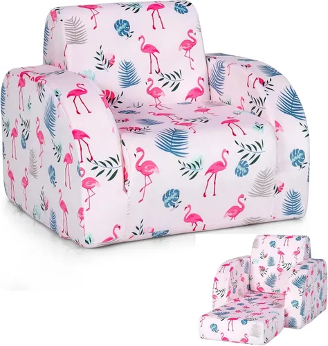 Costzon Sofá para niños, sofá convertible 3 en 1 para niños con asiento acolchado de espuma, sillón con reposabrazos para niños pequeños, cama para