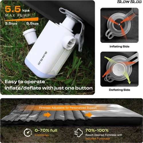 Vista 7 de Almohadilla autoinflable para dormir con bomba de aire eléctrica portátil, almohadilla de espuma viscoelástica de 4 pulgadas para acampar en tienda