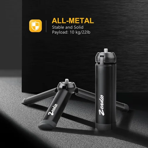 Vista 2 de Zeadio Mini trípode de metal, soporte de sobremesa, trípode compacto para Smooth 4, Osmo Mobile, Vimble 2, estabilizador de agarre con mango