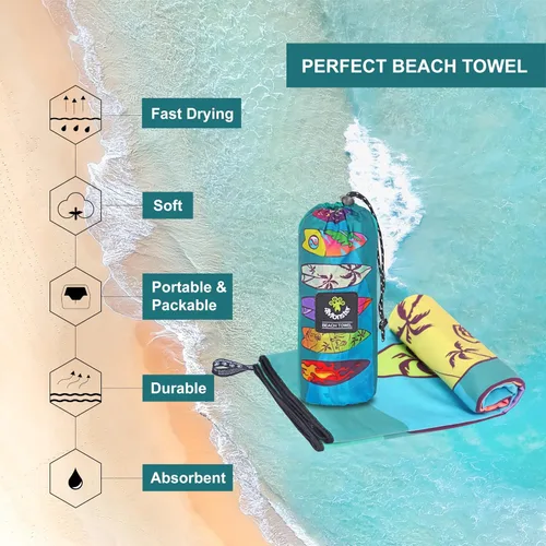 Vista 70 de 4Monster Toalla de playa de microfibra de secado rápido, toalla de viaje ligera súper absorbente para nadadores, toalla de camping sin arena