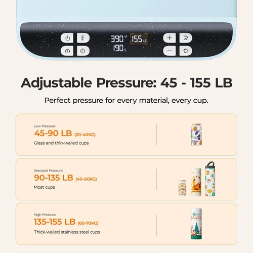 Vista 9 de HTVRONT Prensa de Calor Automática para Vasos - Máquina Prensadora de Calor para Vasos A200, Presión Ajustable y Accesorio de Placa de Calor