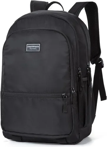 mommore Mochila escolar con 3 compartimentos grandes, resistente al agua, ligera, mochila de viaje casual, Negro -, Mochila para niños