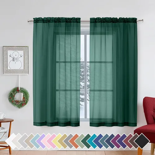 Vista 135 de Aiyufeng 2 paneles de cenefa transparente negra de 14 pulgadas de largo, cortinas cortas para dormitorio, cortinas de cocina para ventana pequeña