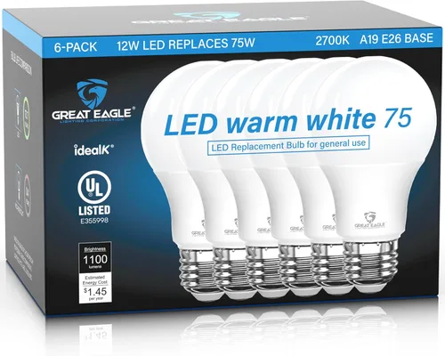 Vista 13 de Great Eagle - Bombillas LED A19 equivalentes a 75 W, certificación UL, color blanco cálido de 2700 K, bombillas LED de 75 W, no regulables, repuesto