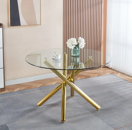 Vista 40 de Mesa de comedor redonda de 36 pulgadas para 4, mesa de comedor de vidrio templado de 0.39 pulgadas, mesa de comedor pequeña con base de acero