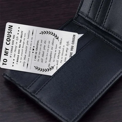 Vista 6 de Alotozo Tarjeta de cumpleaños personalizada para primo, tarjeta de billetera de acero inoxidable grabada con láser, regalo de cumpleaños para primo