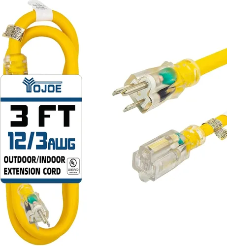 Vista 46 de YOJOE Cable de extensión para interiores y exteriores con extremo iluminado, cable de alimentación de 3 clavijas 15A resistente a la intemperie
