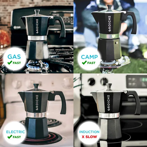 Vista 7 de GROSCHE Milano - Cafetera Moka para estufa, olla de expreso para 3 tazas de café, 5 oz, color negro - Cafetera cubana para estufa, cafetera Moka