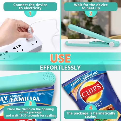 Vista 5 de Mini sellador de bolsas – Mini sellador térmico fácil de usar de 6.75 pulgadas con placa de cerámica de calentamiento rápido, ABS resistente al