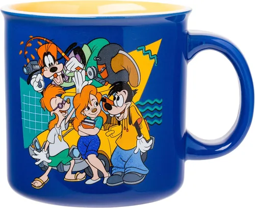 Silver Buffalo - Taza de cerámica de campamento de A Goofy Movie de Disney, diseño retro con Goofy, Max Goof, Roxanne y Bobby Zimmeruski, 20 onzas