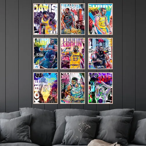 Vista 4 de Bigwig Prints Pósteres de baloncesto para dormitorio de niños, decoración de sala de baloncesto, carteles de la NBA, Steph Curry, arte de pared