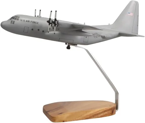 Vista 3 de Lockheed C-130H Hércules (gris) Escultura de caoba grande