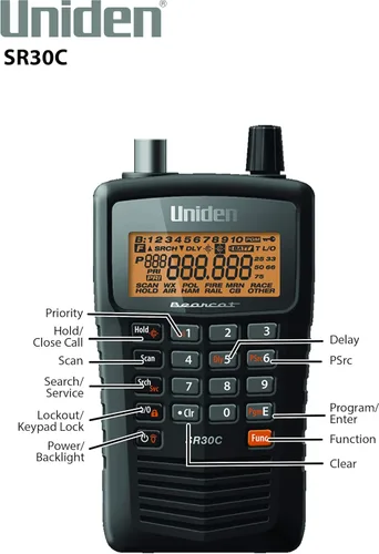 Vista 2 de Uniden Bearcat SR30C, escáner de mano compacto de 500 canales, captura de RF Close Call, búsqueda turbo, programable por PC, NASCAR, carreras