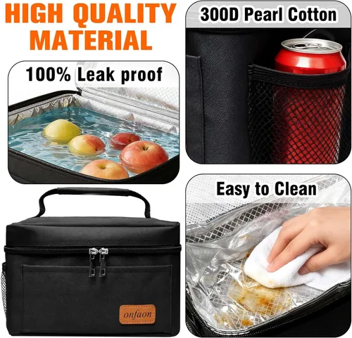 Vista 3 de ONFAON Lonchera para hombres/mujeres, lonchera reutilizable con aislamiento, bolsa de refrigeración a prueba de fugas, bolsa de almuerzo congelable