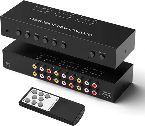 Vista 9 de Adaptador convertidor de AV a HDMI de 8 puertos, compatible con 16:9/4:3, para Wii/N64/PS1/PS2/PS3/VHS/VCR/reproductores de DVD, etc.