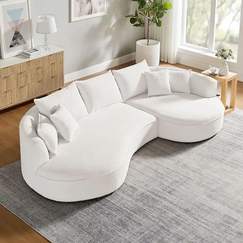Vista 43 de JUSTONE Sofá de sala de estar curvado moderno de mediados de siglo de 101 pulgadas, sofá de tela Boucle de 4 asientos para dormitorio, oficina, beige