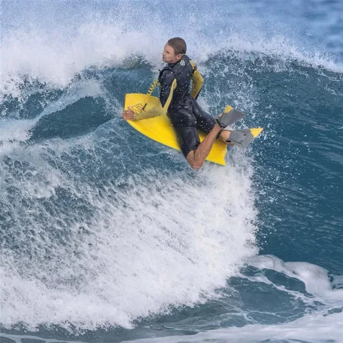 Vista 3 de Bodyboard Hubb Lite Kick Board de poliestireno (EPS) de 21 pulgadas - Cubierta azul/rieles verde lima/fondo verde lima