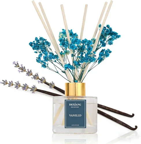 Vista 10 de Juego de difusor de varillas – 3.38 onzas líquidas de aceite perfumado de verbena de limón prémium con gipsófila preservada y algodón, 6 varillas