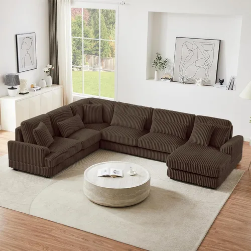 Vista 11 de 129in Oversized U-Shaped Sectional Couch Sofa, Modular Cloud Couch with Chaise Lounge, L Shaped Convertible Sectional Sofas for Living Room Beige