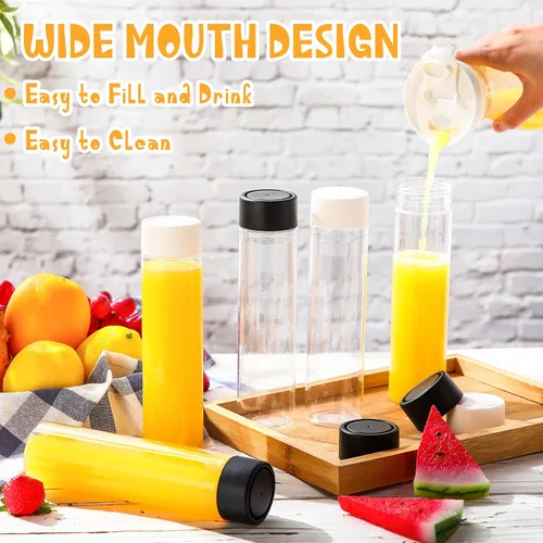 Vista 4 de Lallisa 12 botellas de plástico para jugo de 13.5 onzas con tapas, recipientes transparentes para jugos, botellas sensoriales vacías reutilizables