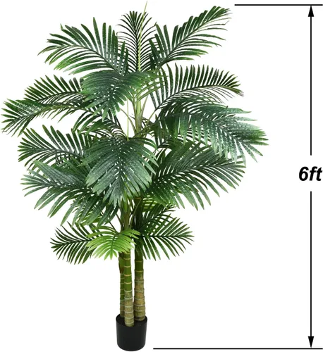 Vista 6 de Paquete de 2 plantas artificiales de palmera areca de 6 pies, palmera falsa para interiores y exteriores, decoración moderna, plantas de imitación
