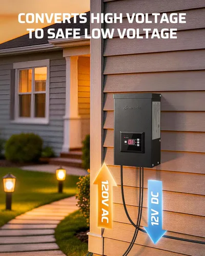 Vista 2 de DEWENWILS Transformador de bajo voltaje de 300 W con 3 salidas de control independientes, transformador de paisaje con temporizador y sensor