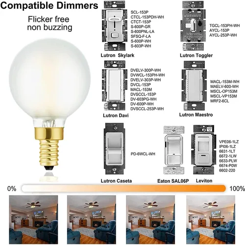 Vista 6 de Bombillas LED de candelabro esmeriladas, bombillas LED E12 Edison E12, 4 W igual a 40 W, 400 lúmenes, blanco cálido de 2700 K, bombilla de globo