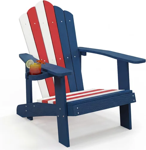 Vista 30 de Tangkula Silla Adirondack de gran tamaño, sillas de patio con soporte ajustable para tazas, sillones con caderas y listones, resistente a