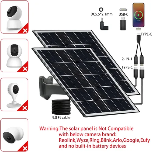 Vista 6 de Panel solar de 5 V y 16 W para cámara de seguridad IP65, cargador de panel solar USB impermeable, puerto tipo C, puerto micro USB y puerto