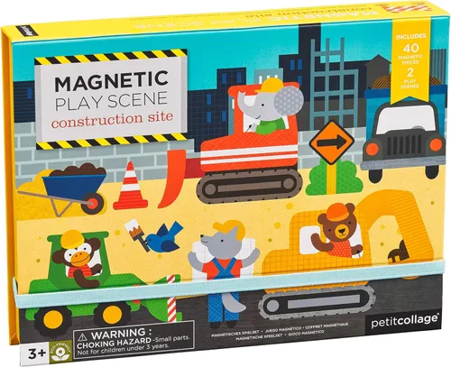 Vista 5 de Petit Collage Escena de juego magnética sitio de construcción tablero de juego magnético con mezcla y combinación de amigos de animales magnéticos