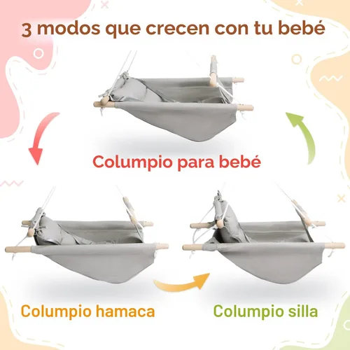 Vista 2 de Columpio para bebé interior y exterior, columpio de hamaca de lona para bebé a niño pequeño con un asiento cómodo, juguete de madera tipo macarrón