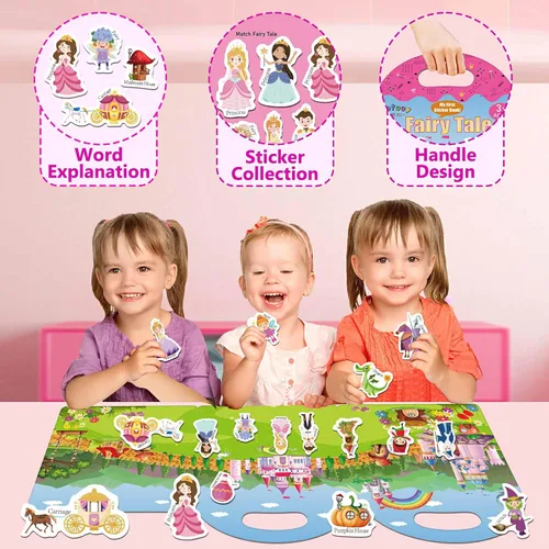 Vista 2 de iGetooy Libros de calcomanías reutilizables para niños pequeños de 1 a 3 años, calcomanías para niños de 2 a 4 años, calcomanías de princesa