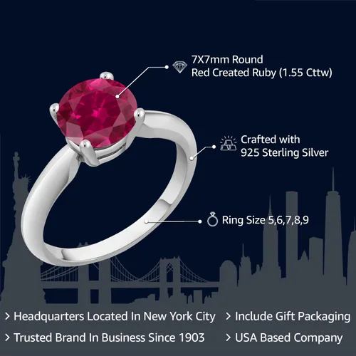 Vista 2 de Gem Stone King Anillo de compromiso solitario redondo de plata de ley 925 de 0.276 in con piedra natal Anillo de compromiso de boda aniversario